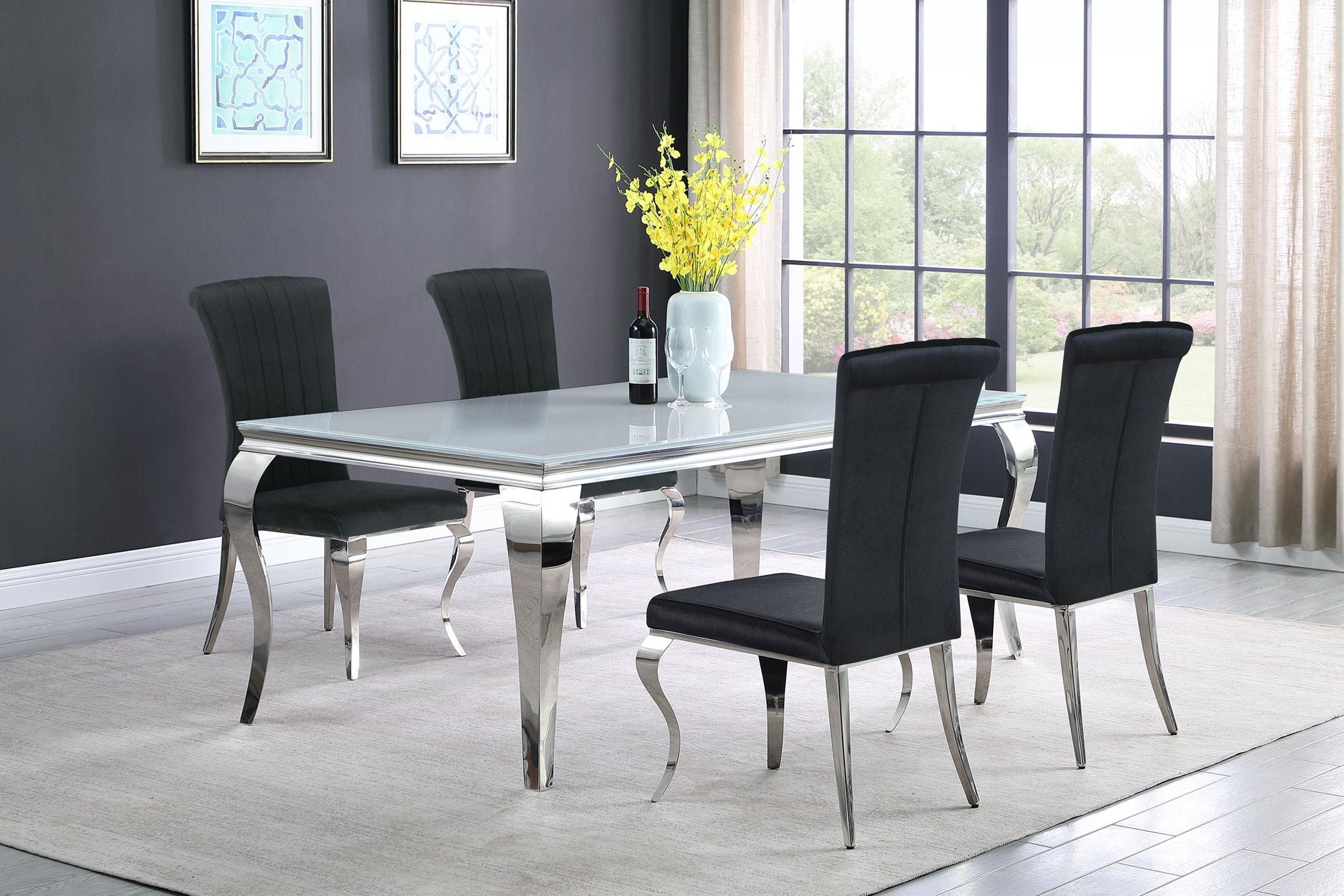 Carone 5-piece 81-inch Rectangular White Glass Dining Set Black - Atlantic Fine Furniture Melbourne FL