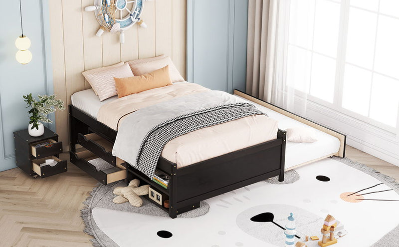 Versatile Bed With Trundle, Under Bed Storage Box And Nightstand