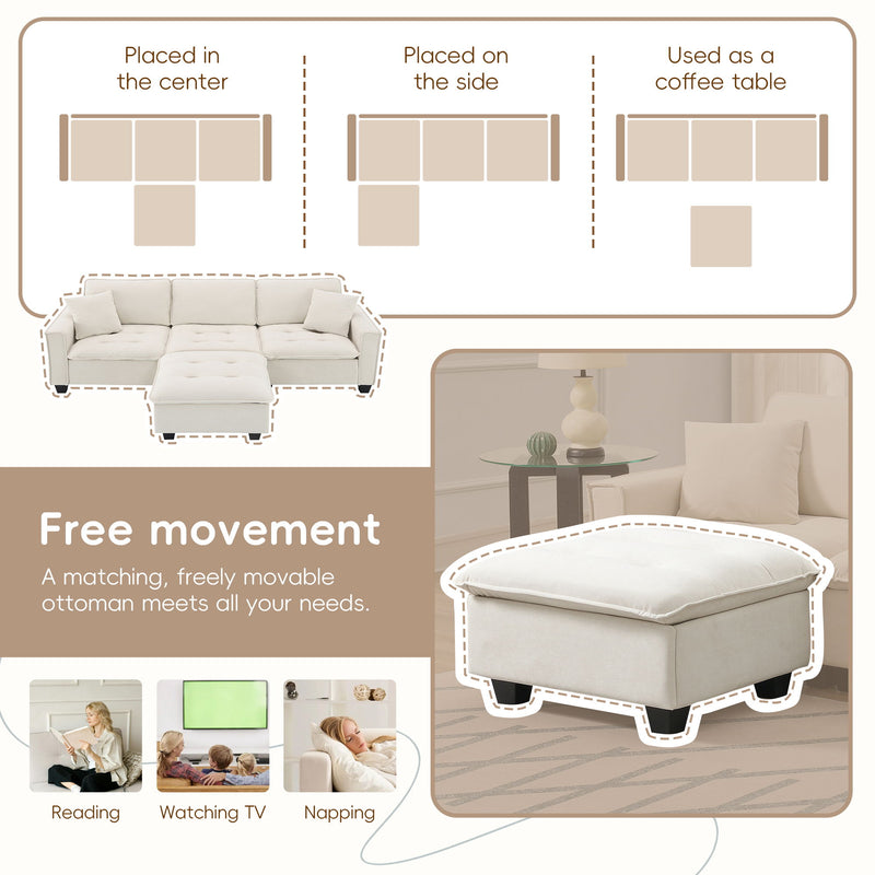 Modern Convertible Sectional L Shaped Reversible Couch Set With Free Pillows 4 Seat Suede Sleeper Sofa With Ottoman
