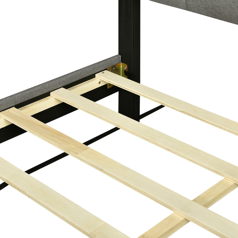 Full size Upholstered Platform Bed with Storage Headboard, Sensor Light and a set of Sockets and USB Ports, Linen Fabric, Gray