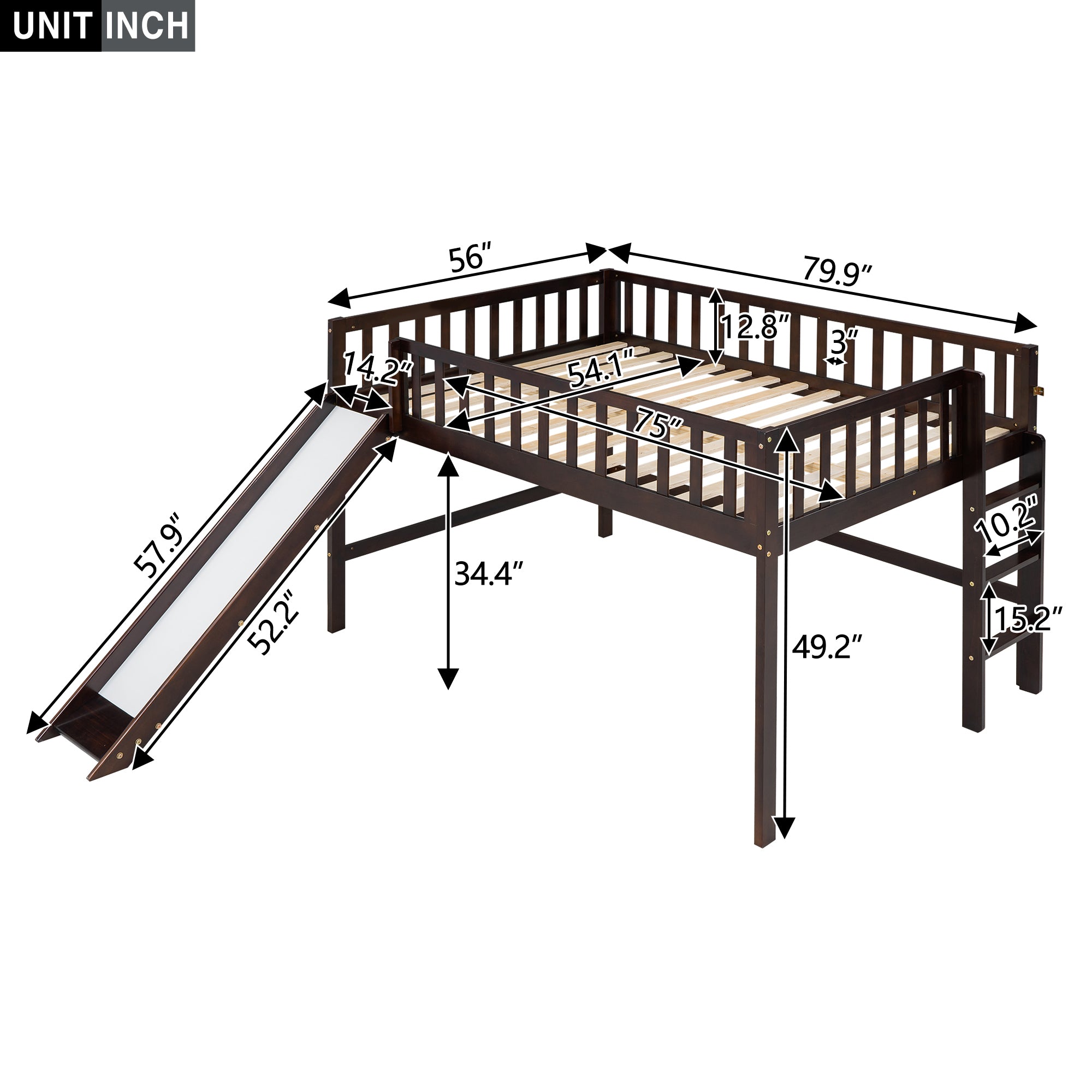 Full Size Low Loft Bed with Ladder and Slide,Espresso - Atlantic Fine Furniture Melbourne FL