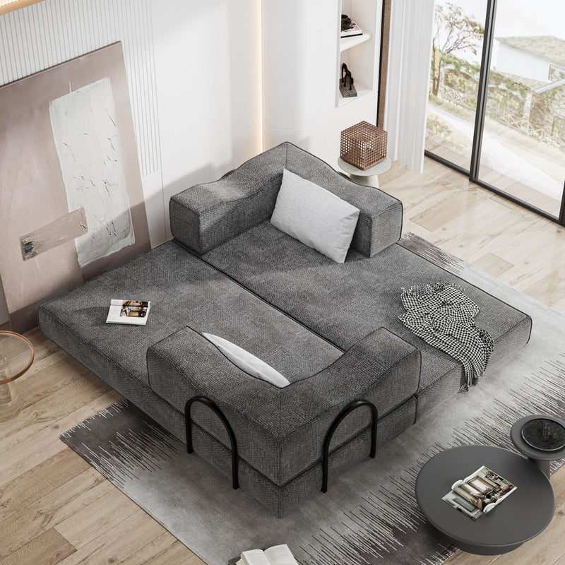 Convertible Couch Bed With 2 Pillows, 3 Seat Folding Floor Couch & King Size Bed Mattress, Diy Combination - Gray