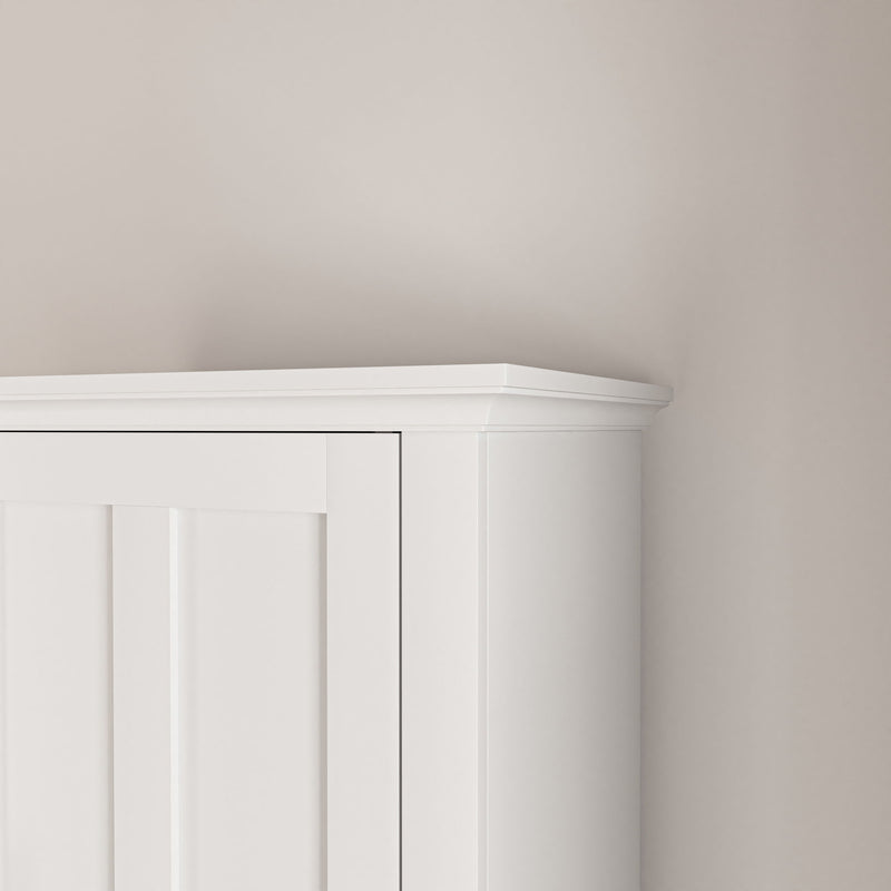Wooden Bathroom Floor Storage Cabinet With 2 Doors And 6 Shelves - White