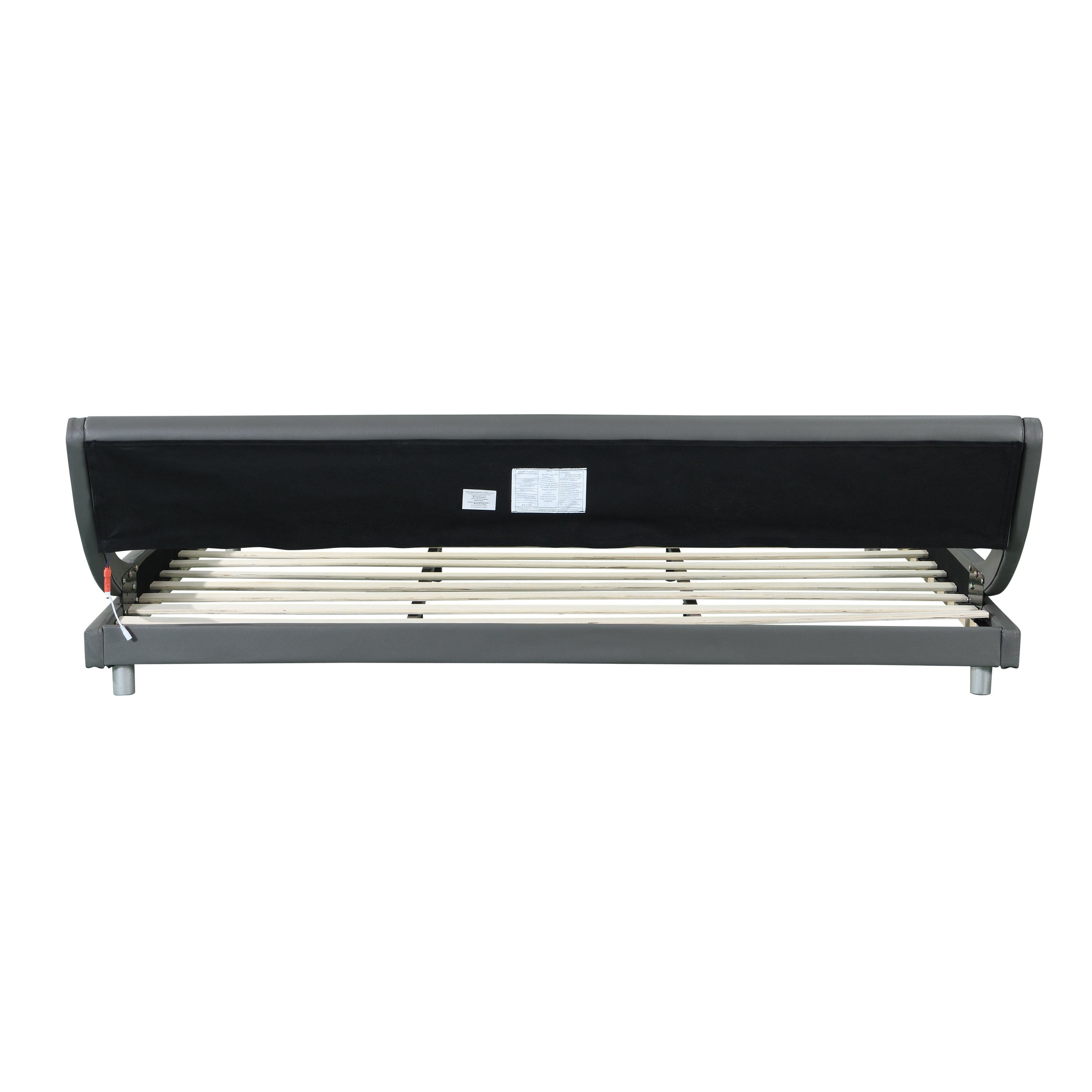 Faux Leather Upholstered Platform Bed Frame with led lighting , Curve Design, Wood Slat Support, No Box Spring Needed, Easy Assemble, King Size, Gray - Atlantic Fine Furniture Melbourne FL