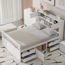 Captain Platform Bed Frame With Bookcase Headboard, 4 Drawers, Storage Shelves