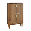 Modern Minimalist Shoe Storage Cabinet With 2 Flip Drawers And Metal Handles - Brown