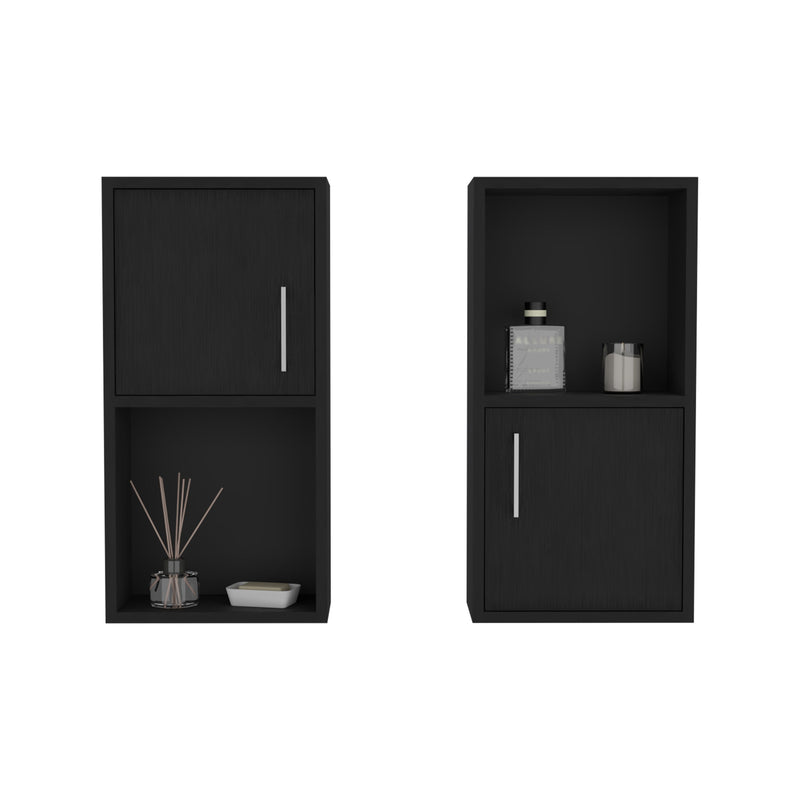 Wall Mounted Bathroom Medicine Cabinet Eak Two Doors, Two Shelves - Black