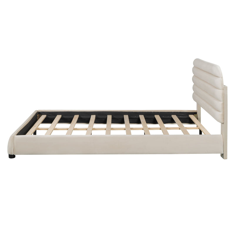 Upholstered Platform Bed Frame And Stylish Curve Shaped Design