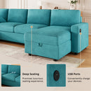 Convertible Sectional Sofa With Storage Chaise Lounges And USB Ports