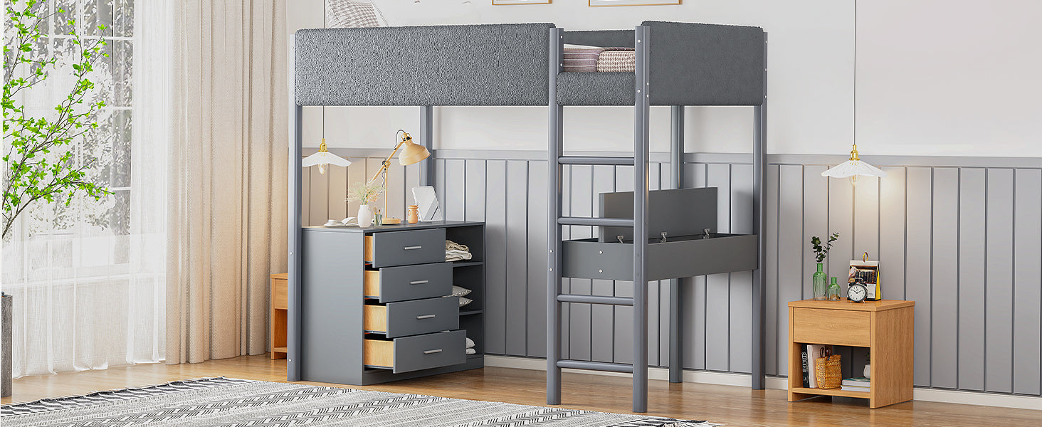 Twin Size Teddy FleeceLoft Bed Wood Bed, Gray - Atlantic Fine Furniture Melbourne FL