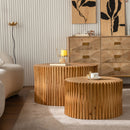 Cylindrical Coffee Table With Vertical Texture Relief