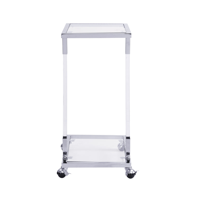 Side Table, Acrylic Sofa Table, Glass Top C Shape Square Table With Metal Base For Living Room, Bedroom, Balcony Home And Office