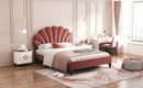 Full Size Upholstered Platform Bed with Flower Pattern Velvet Headboard, Bean Paste Red