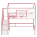 Metal Loft Bed With Roof Design And Storage Box With Guardrails And Integrated Ladder