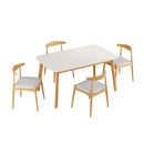 5 Piece Dining Set, Table And 4 Upholstered Chairs - Beige / White / Oak