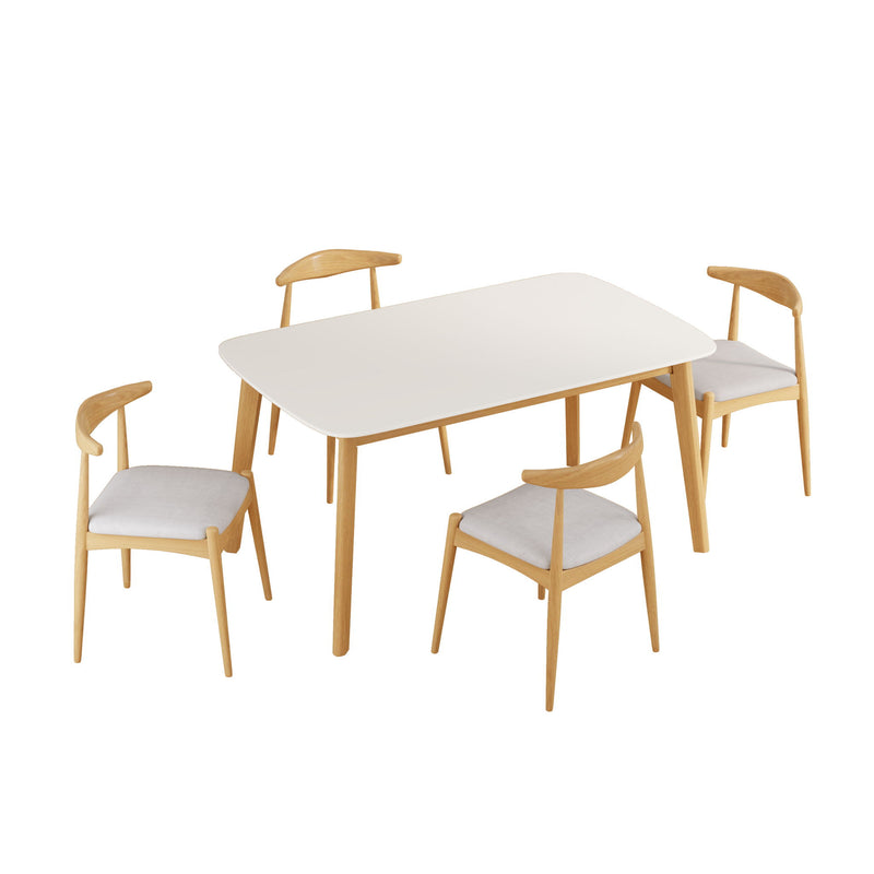 5 Piece Dining Set, Table And 4 Upholstered Chairs - Beige / White / Oak