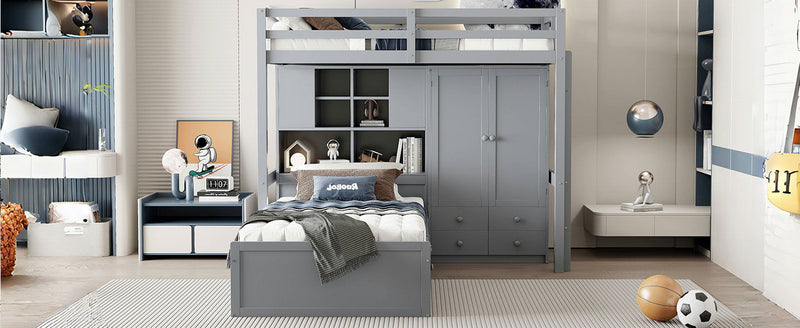 Bunk Bed With Drawers, Wardrobe, Storage Shelves And Hydraulic