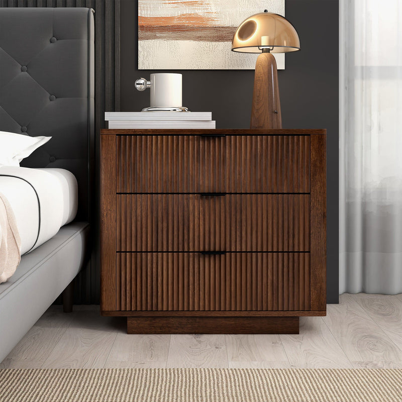 Lola - Nightstand 3 Drawer - Brown / Walnut