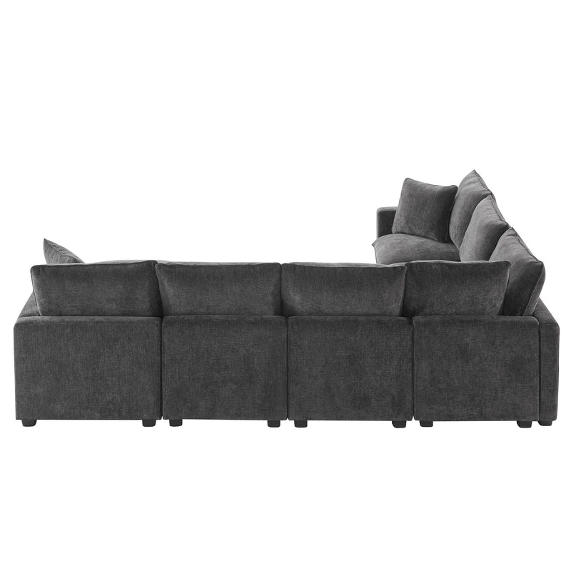 Modern U-Shape Modular Sofa, 7 Seat Chenille Sectional Couch Set With 2 Pillows Included, Freely Combinable Indoor Funiture For Living Room, Apartment, Office