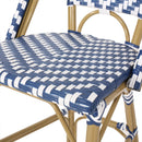 Outdoor Rattan French Barstool Set,, Bamboo, Seat Height - Navy Blue / White