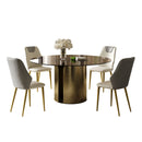 Modern Round Dining Table Set With Glass Top And Steel Legs