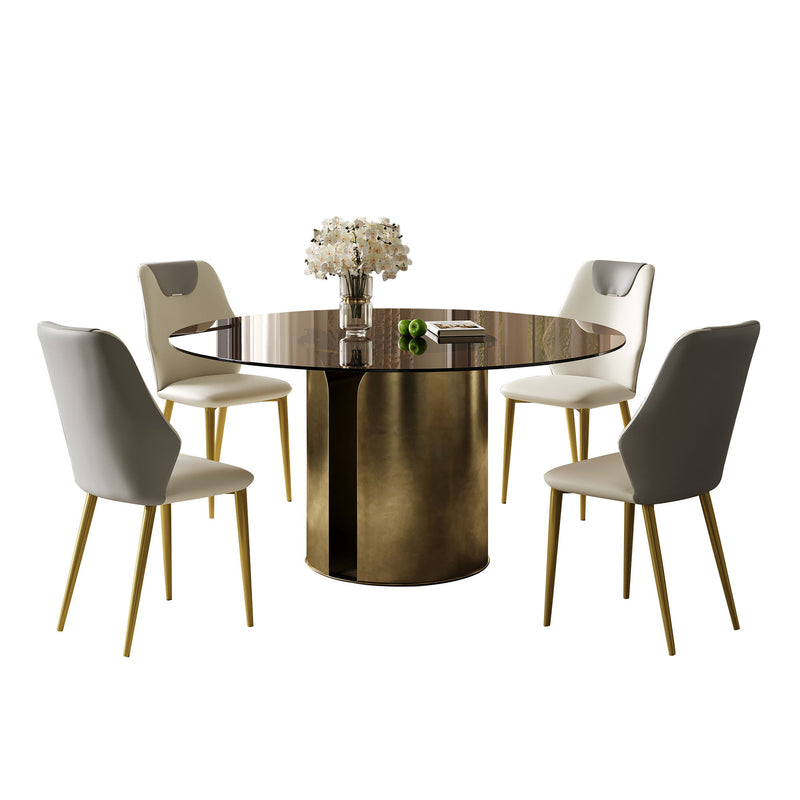 Modern Round Dining Table Set With Glass Top And Steel Legs