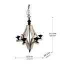 6 Light Wood Chandelier, Hanging Light Fixture With Adjustable Chain For Kitchen, Bulb Not Included - Cream