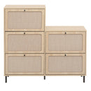 Modern Rattan 5 Door Shoe Storage Cabinet For Entryway Freestanding Design - Natural