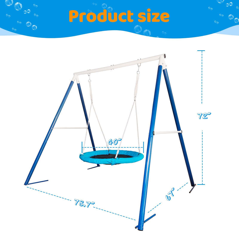 Metal Swing Stand With Saucer Outdoor Playground Metal Swing Set For Kids Outdoor Play Equipment - Antique Blue