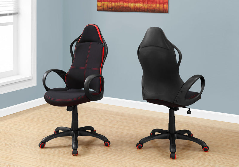 Office Chair, Gaming, Adjustable Height, Swivel, Ergonomic, Armrests, And Red, Contemporary & Modern - Black