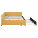 Full Size Upholstered Daybed with Trundle Sofa Bed Frame No Box Spring Needed, Linen Fabric(Yellow)