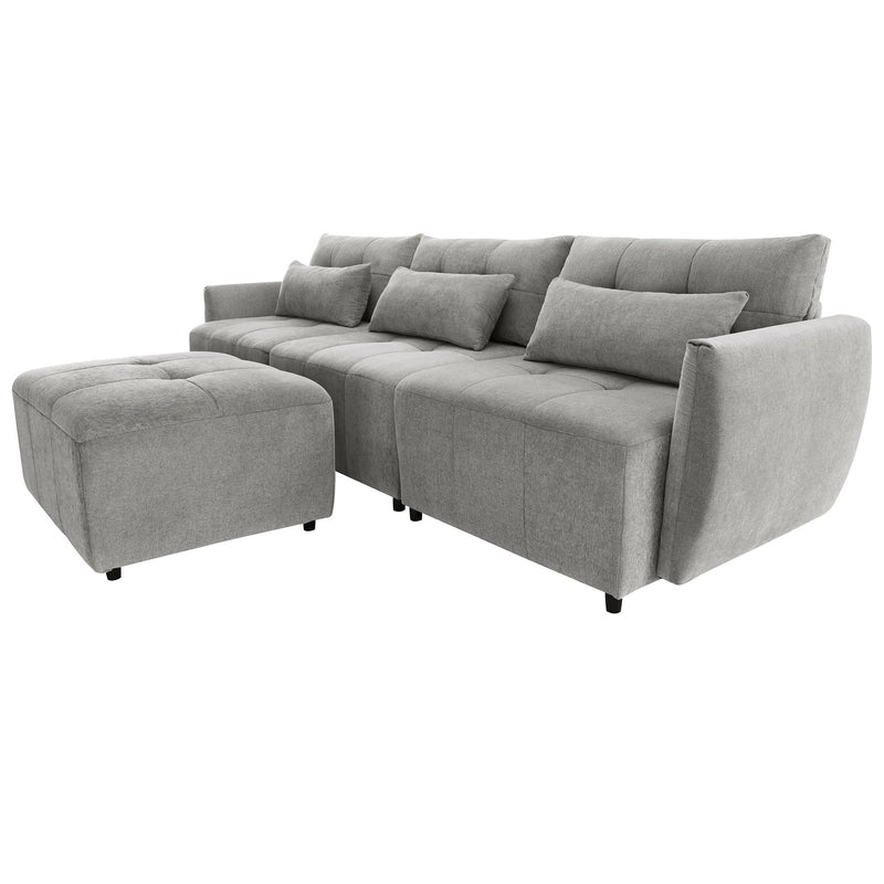 Convertible Sectional Sofa Couch 3 Seat L-Shaped Sofa With Movable Ottoman And USB For Apartment, Living Room, Bedroom