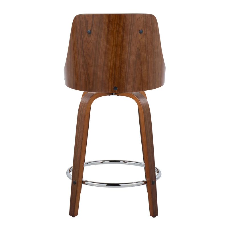 Gianna - Mid-Century Modern Fixed Height Stool With Swivel With Round Footrest (Set of 2)