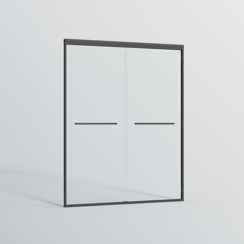 Double Sliding Shower Door, Semi-Frameless Bypass Bathroom Sliding Door With 1/4" (6 Mm) Tempered Glass For Walk-In Shower