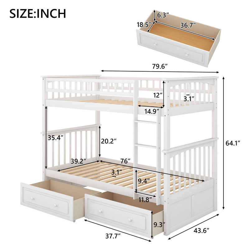 Twin Over Twin Bunk Bed With Drawers, Convertible Beds