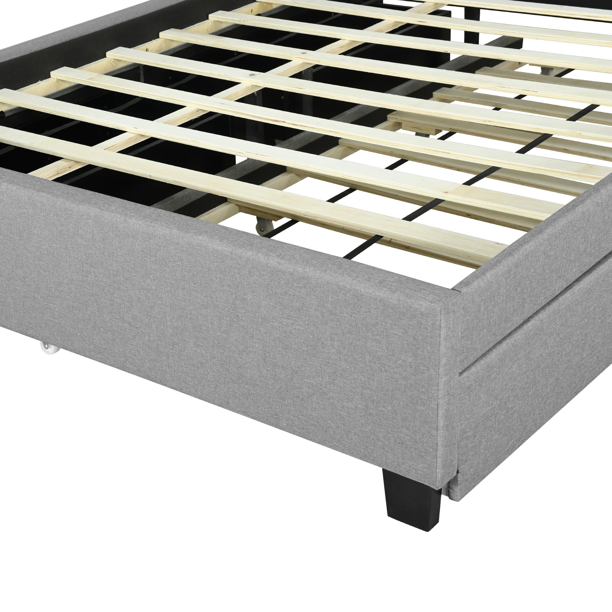 Queen size Upholstered Platform Bed with Storage Headboard, Twin XL Size Trundle & 2 drawers and a set of Sockets & USB Ports, Linen Fabric, Gray - Atlantic Fine Furniture Melbourne FL