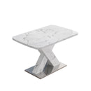 Modern Square Dining Table, Stretchable, with Printed White Marble Table Top+MDF X-Shape Table Leg with Metal Base