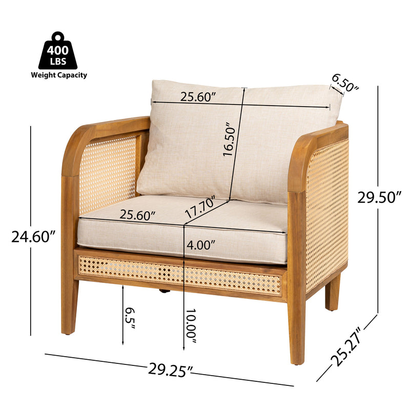 Kirkby - Outdoor Patio Cushioned Arm Chair (Set of 2) With Frame And Wicker Backrest - Teak / Beige