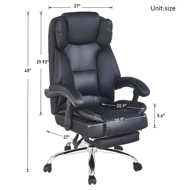 Big And Tall Office Chair, High Back Ergonomic Office Chair With Footrest, Executive - Black