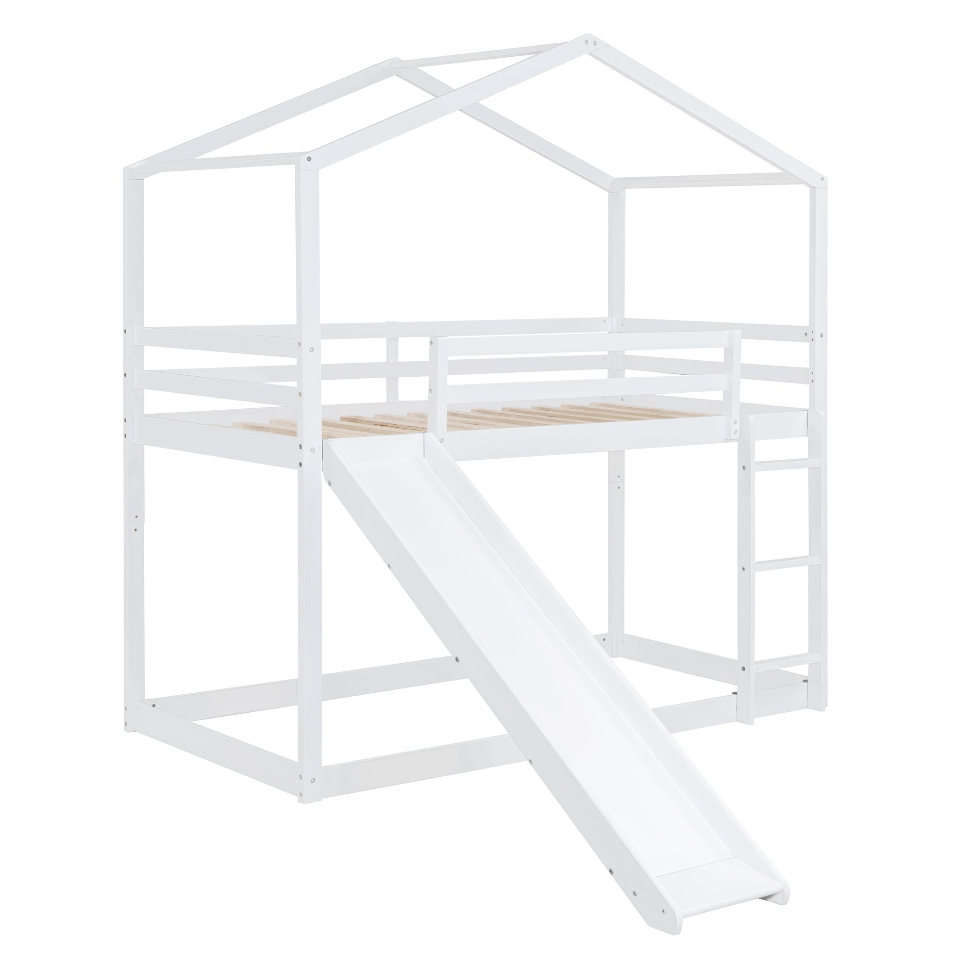 Twin Over Twin Bunk Bed with Roof, Slide and Ladder, White - Atlantic Fine Furniture Melbourne FL