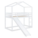 Twin Over Twin Bunk Bed with Roof, Slide and Ladder, White