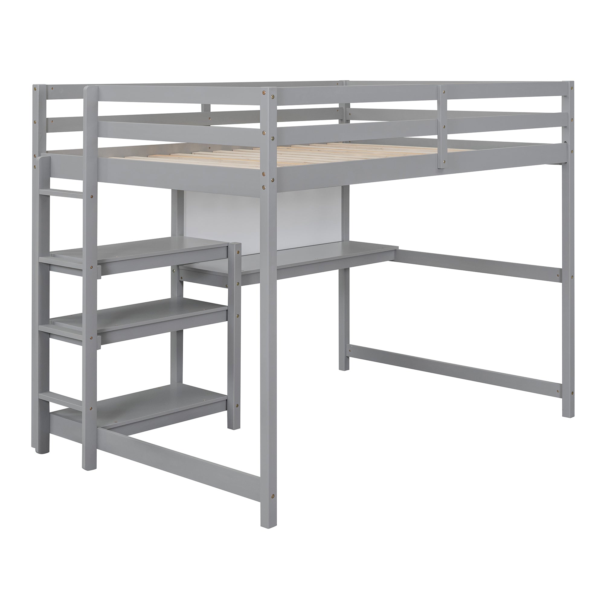 Full Size Wooden Loft Bed with Shelves, Desk and Writing Board - Gray - Atlantic Fine Furniture Melbourne FL