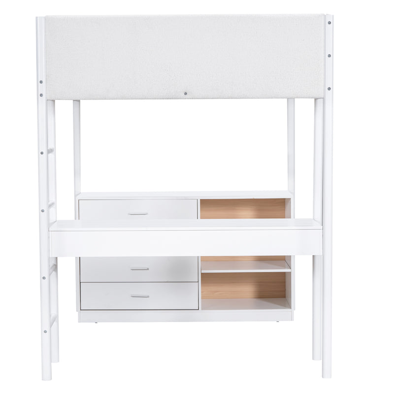 Full Size Teddy FleeceLoft Bed Wood Bed, White