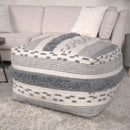 Karim - Faux Yarn Large Pouf, Durable - Ivory / Gray