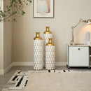 Floor Metal Vase Modern Style Decoration Home Droplet Shaped Metal Vase 3 Piece Set Gorgeous Home Decoration Large Glazed Metal Vase - Gold / White