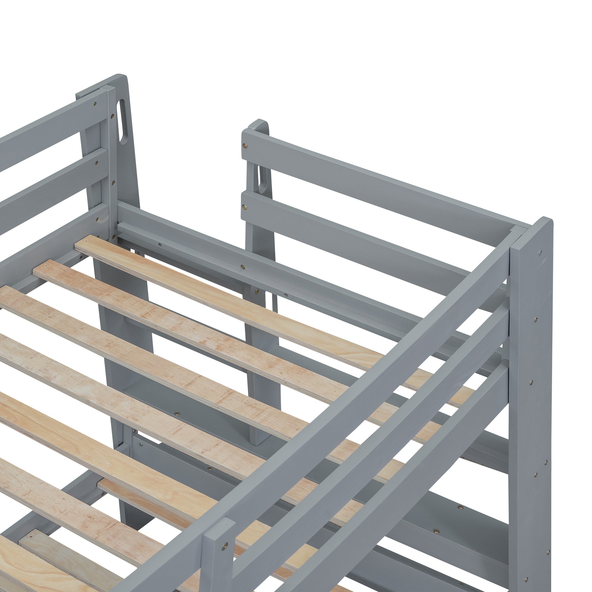 Twin over Twin Bunk Bed with Shelves and Built-in Ladder, Gray - Atlantic Fine Furniture Melbourne FL