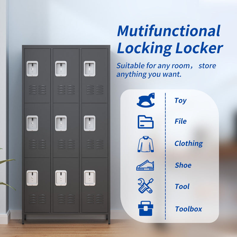 12 Door Lockers With Lock For Secure Storage - Black