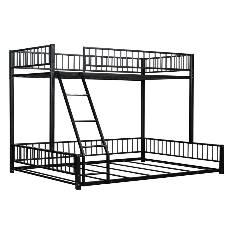 Bunk Bed Frame With Ladder And Safety Guardrails