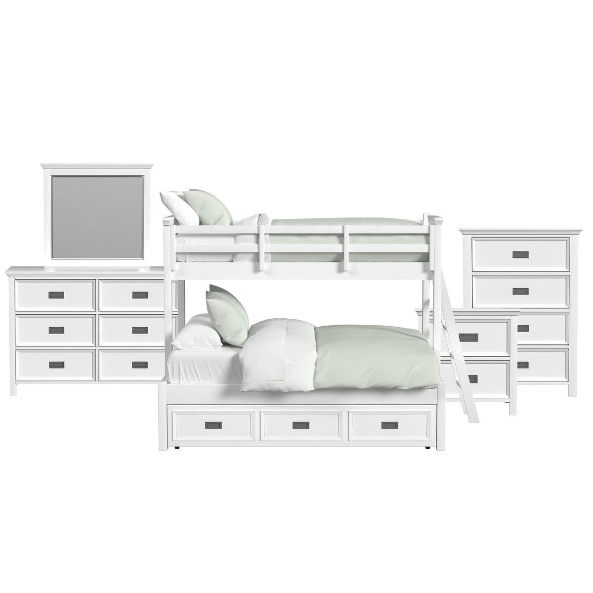 Hampton Kids Bunk With Ladder And Trundle Bedroom Set in Black by Elements International, view 4