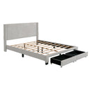 CORDUROY VELVET QUEEN FOOTBOARD DRAWER STORAGE UPHOLSTERED WINGBACK BED NO BOX SPRING REQUIRE GRAY